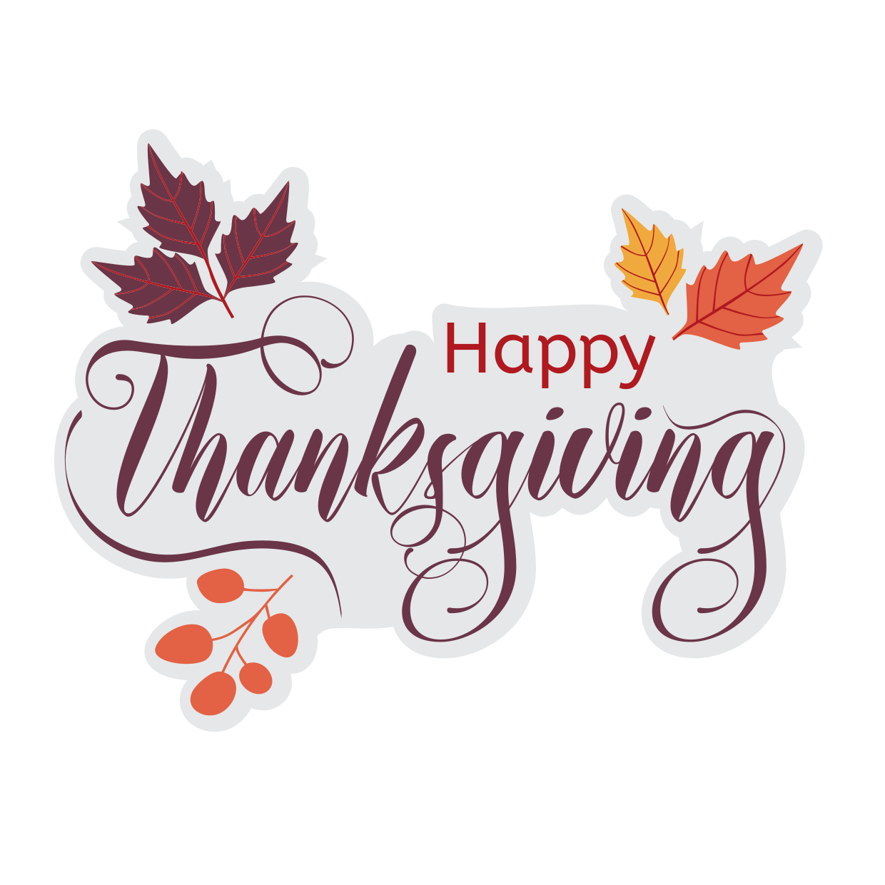 Leaves with a Cursive Happy Thanksgiving Sign Template | Square Signs