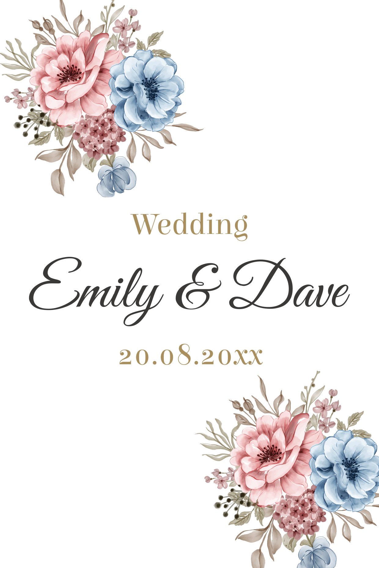 Couple Names Wedding Date With Floral Combo Sign Template | Square Signs