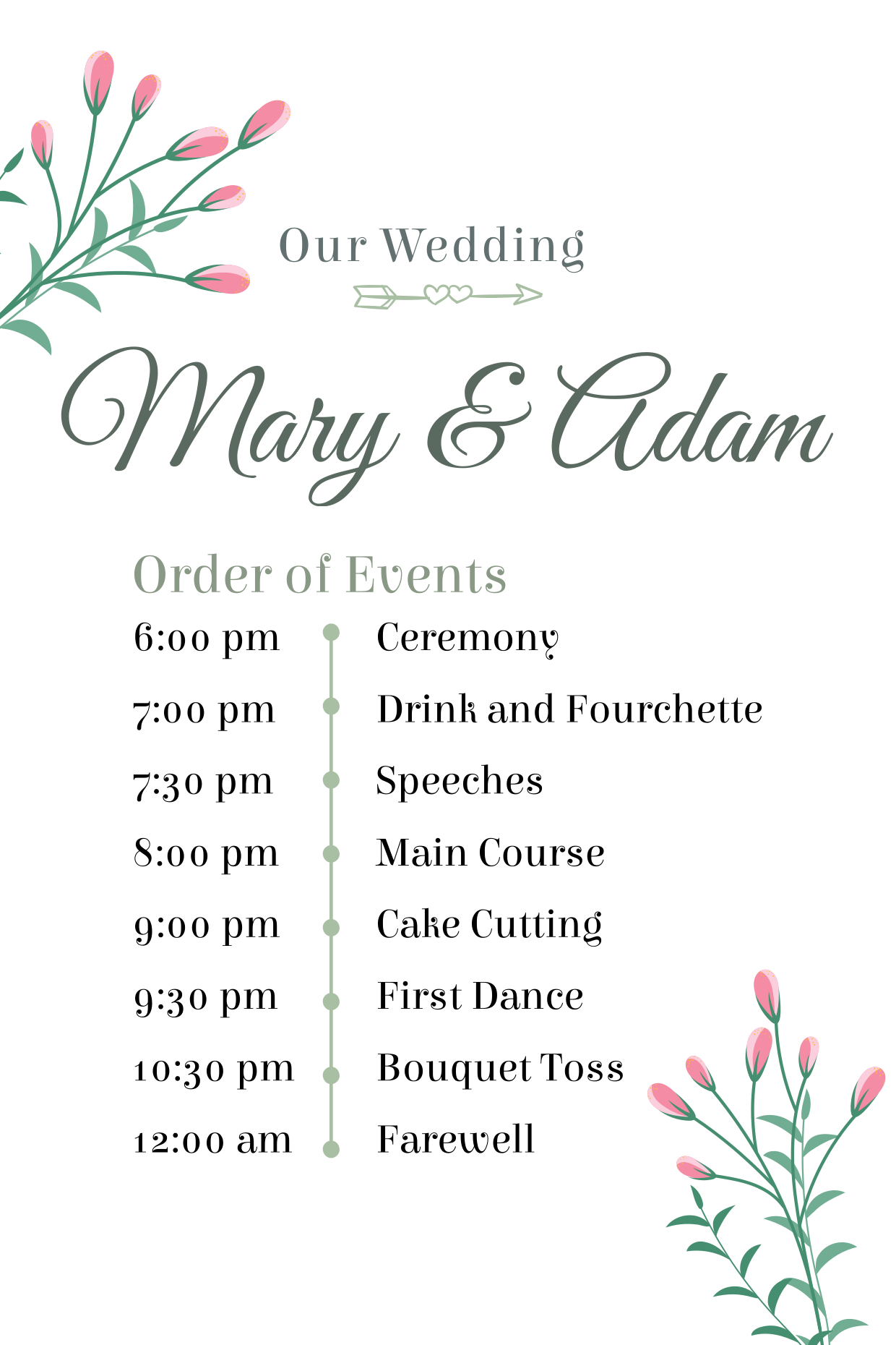 Floral-Themed Wedding Timeline Sign Template | Square Signs 